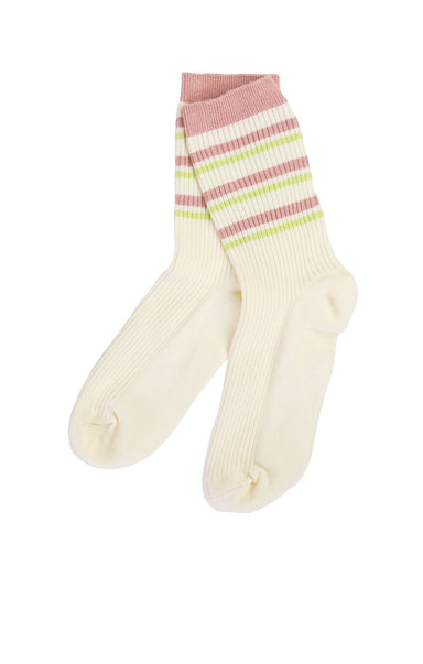 Pink Stripe Socks Ivory - shopatgrace.com