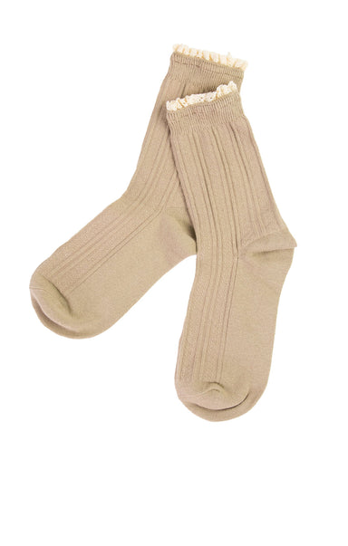 Solid Ruffle Socks Brown - shopatgrace.com