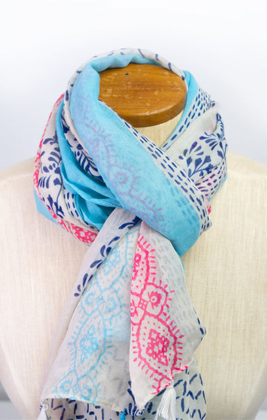 Striped Stamp Scarf Turquoise/Pink - shopatgrace.com