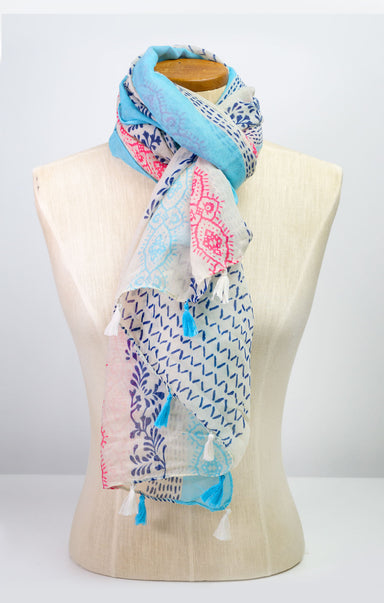 Striped Stamp Scarf Turquoise/Pink - shopatgrace.com