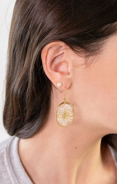 Vivienne Lace Flower Oval Earrings - shopatgrace.com