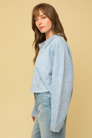 Candy Collared Sweater -  Blue, Collared Sweater, Button Details, Relaxed Fit in arms and body