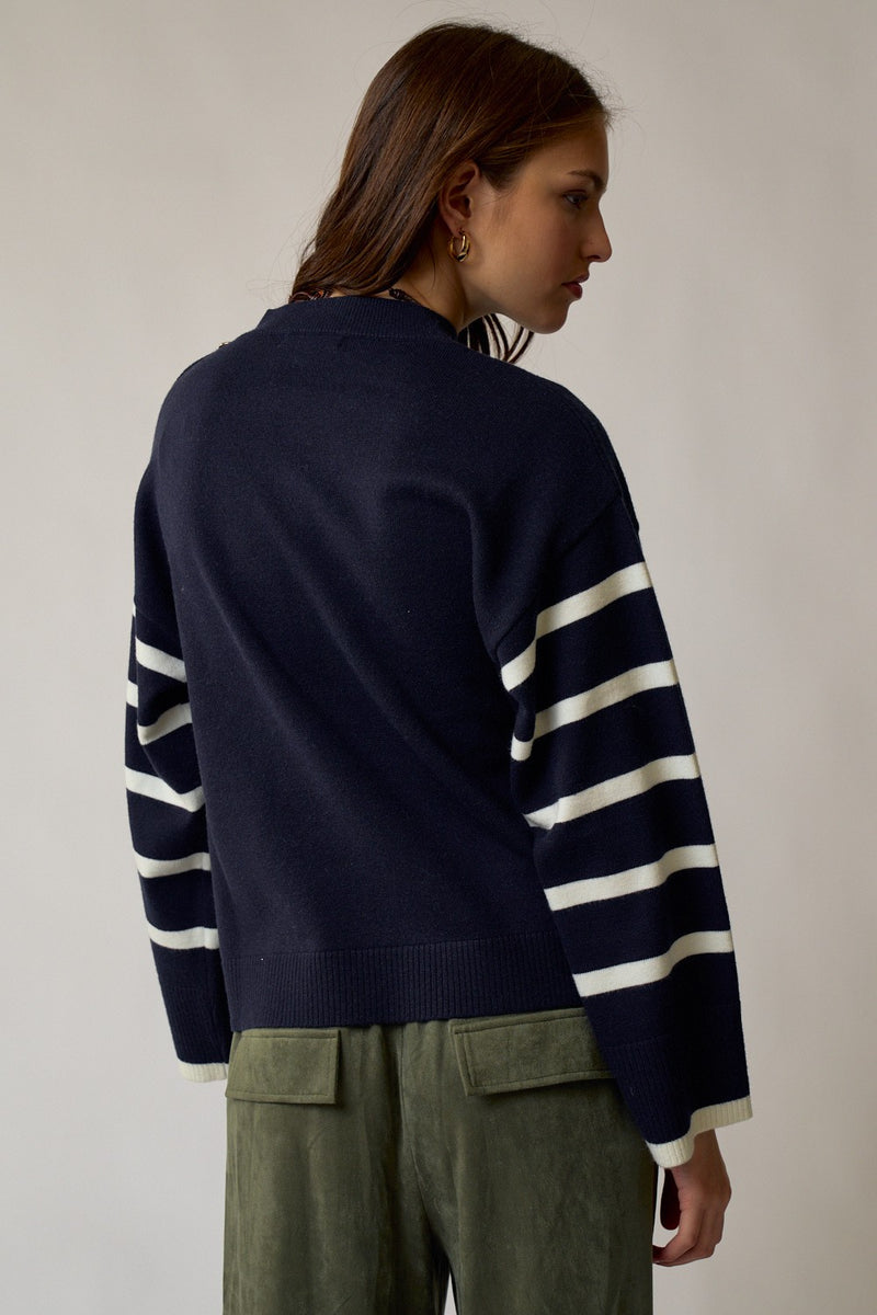 Hannah Striped Button Detail Sweater -  ShopatGrace.com
