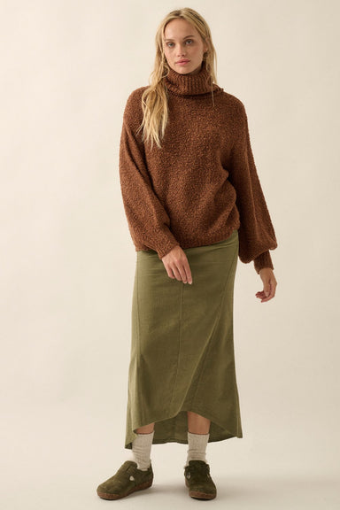 Jill Turtle Neck Loose Knit Sweater -  Brown, Turtleneck, Balloon sleeve, soft, knit