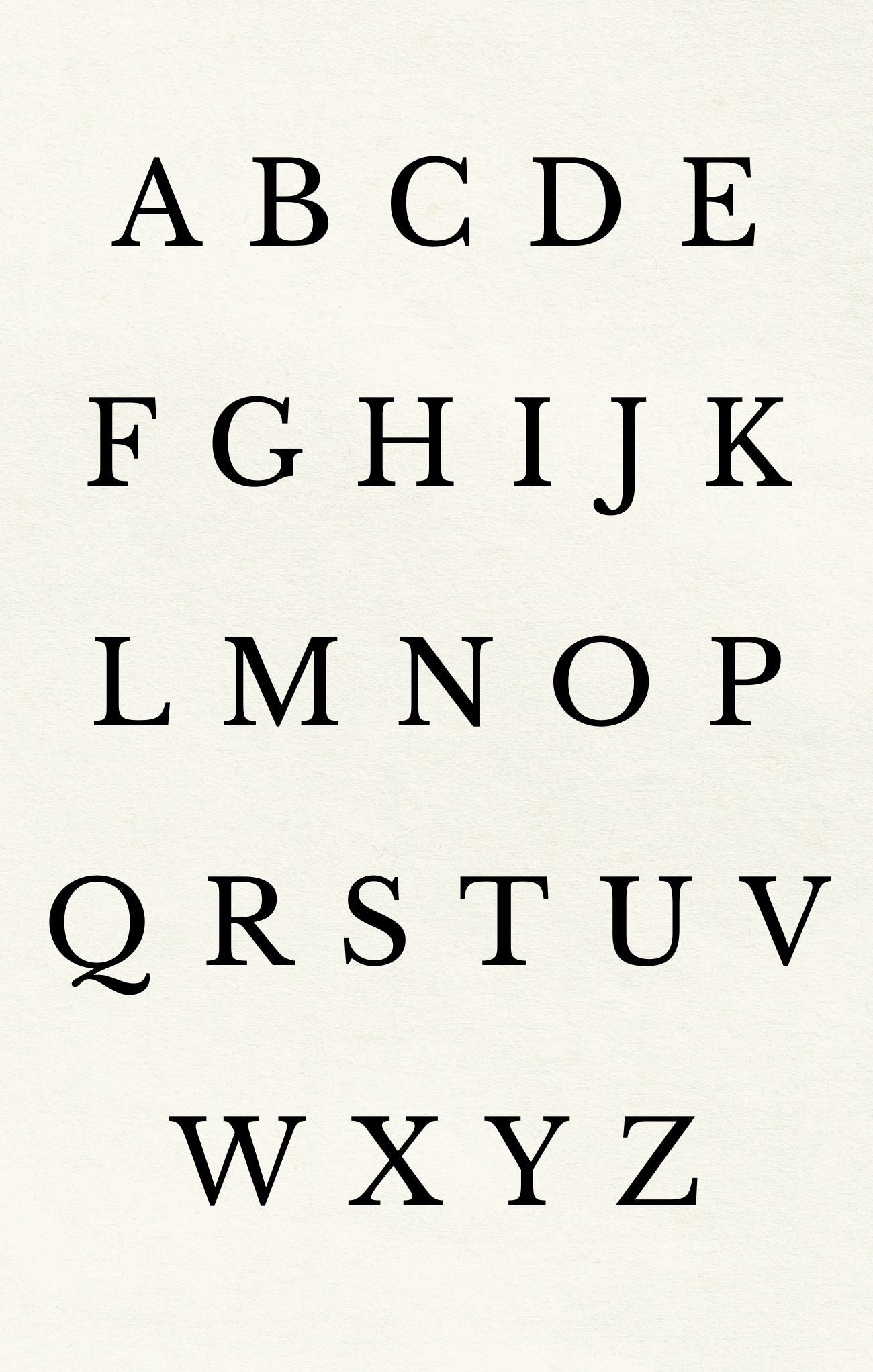 Black alphabet letters on a white background