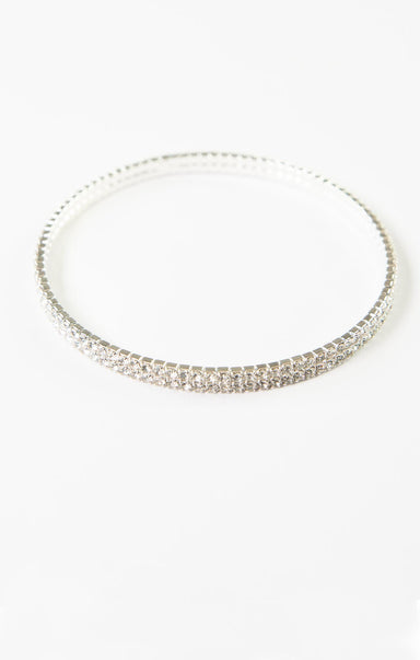 2 STRAND GLAM BRACELET-silver,gold,two rows of crystals,bangle