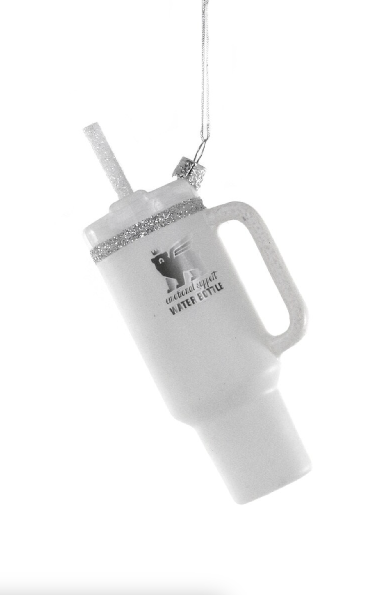 White tumbler with straw ornament on a white background