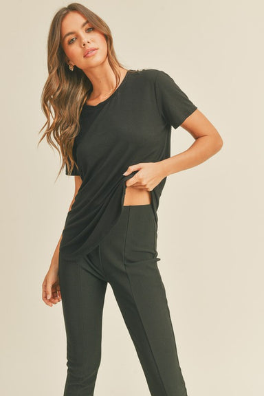 Blakely Bamboo Round Neck Tee - Short Sleeve, Relaxed Fit, Round Neck, Black