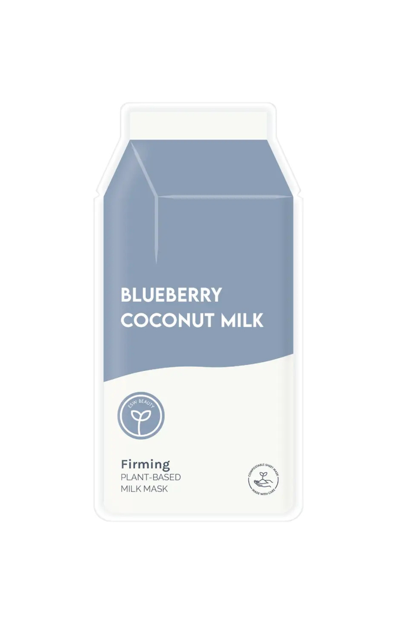 Blueberry coconut milk firming plant-based milk mask packaging on a white background