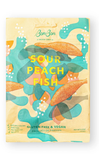 Packaging of Sour Peach Fish candy with colorful design and text on a white background