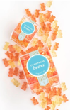 Two boxes of Champagne Bears gummy bears on a white background