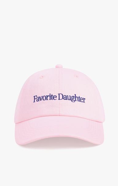 Pink cap with 'Favorite Daughter' text on a white background