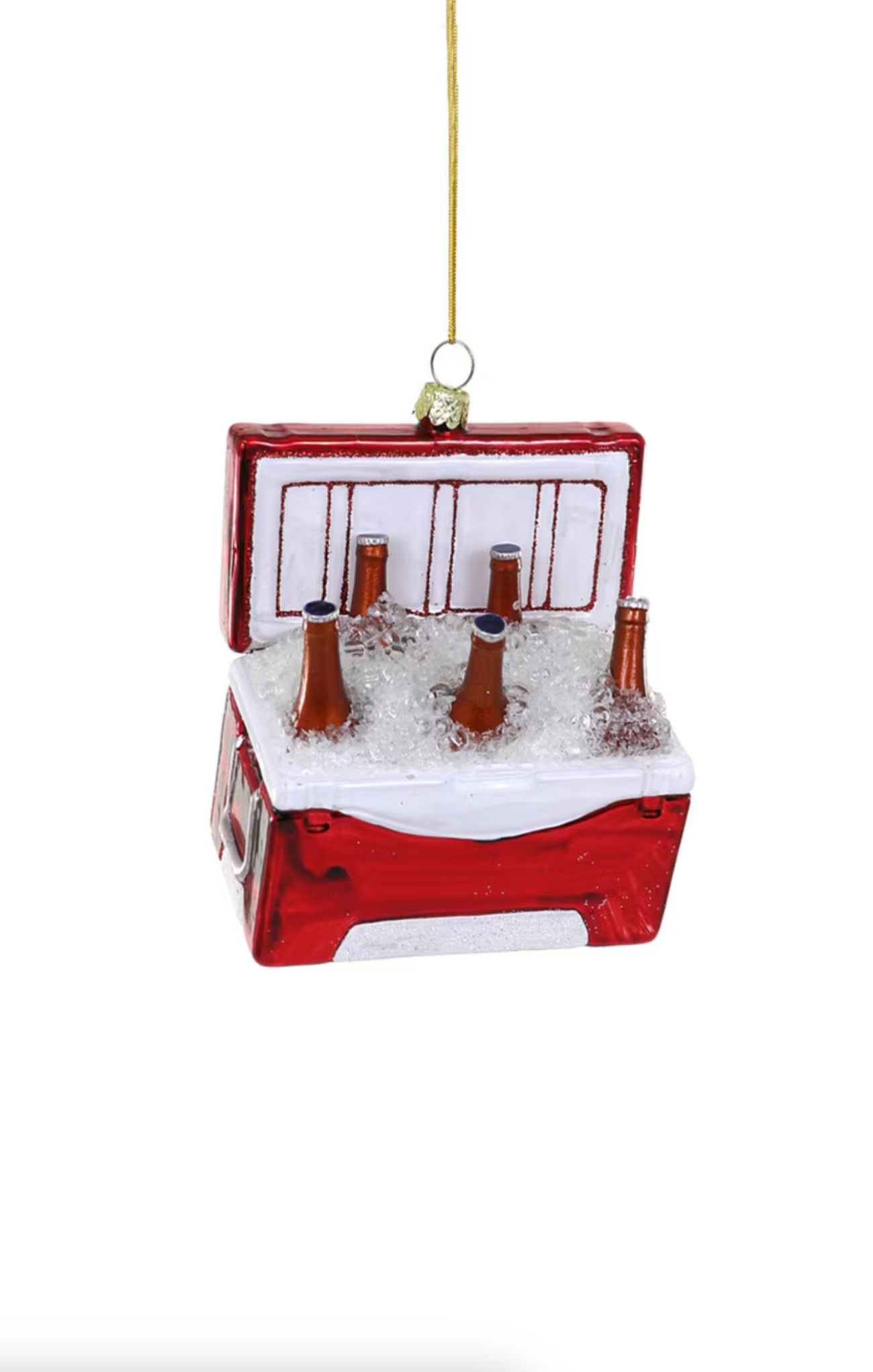 Decorative ornament of a cooler with bottles on a white background