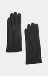 Pair of black gloves on a light gray background