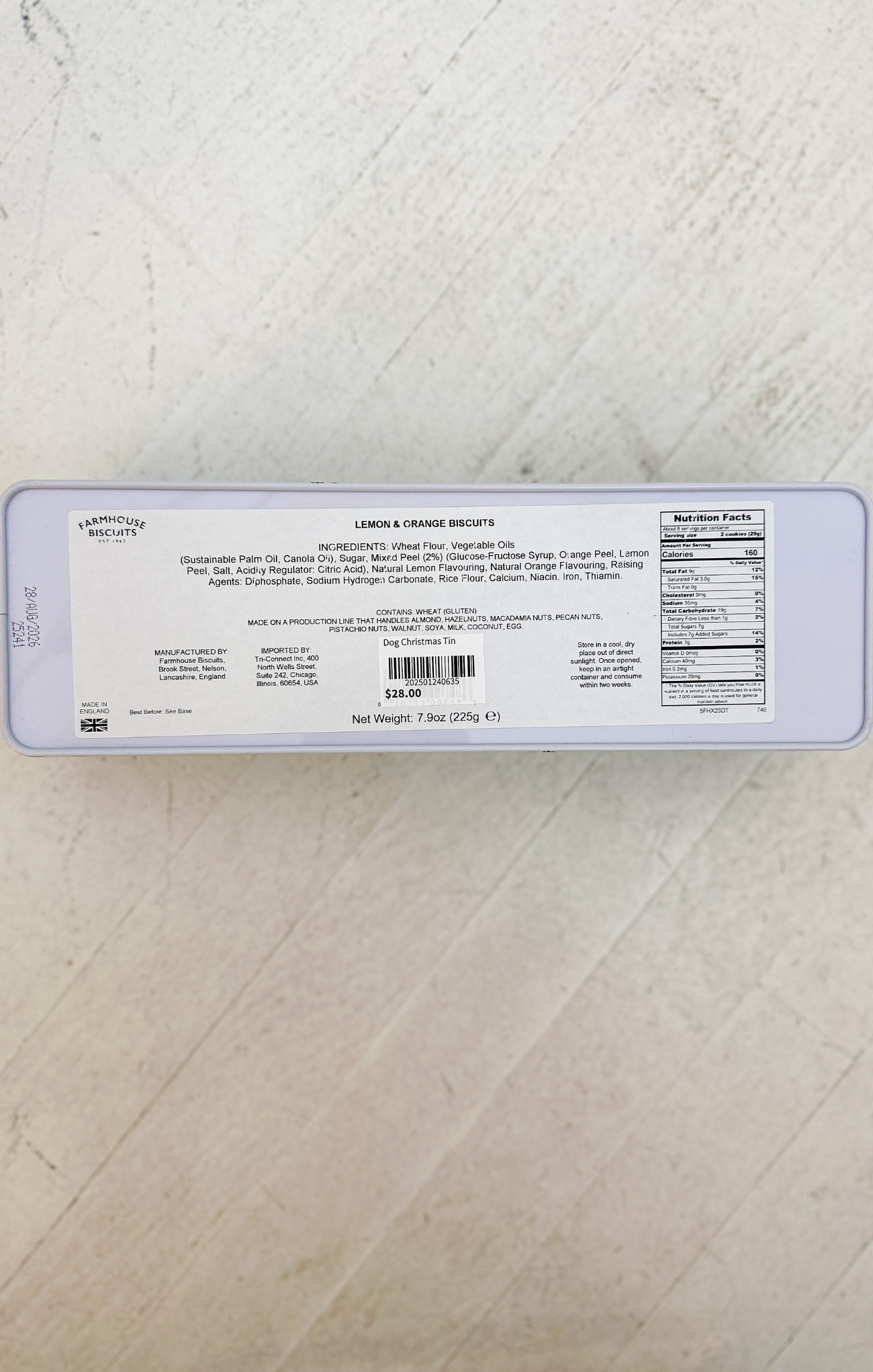 Rectangular packaging with a label on a textured surface