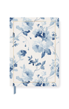 Floral notebook with blue flowers on a white background