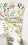 Clear glass with floral and botanical design on a white background