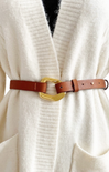 GOLD BUCKLE CINCHED BELT- waist belt, gold buckle, brown, black