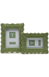 Two green wicker picture frames on a white background