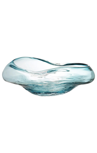 Blue glass bowl on a white background