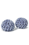 Pair of blue hydrangea flower earrings on a white background