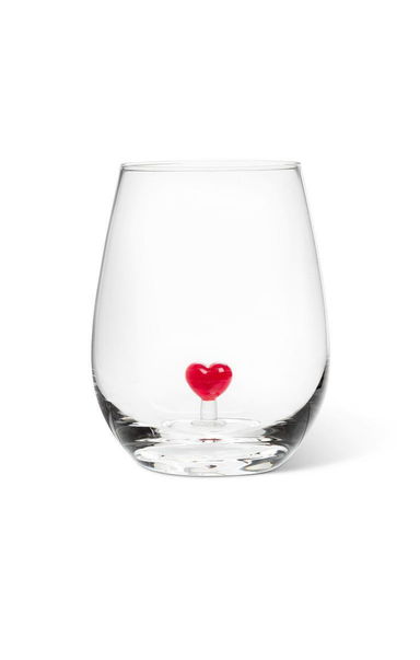 clear glass with hearth in the middle on white background