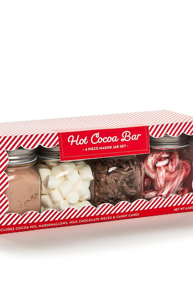 Hot Cocoa Bar set with mason jars on a white background