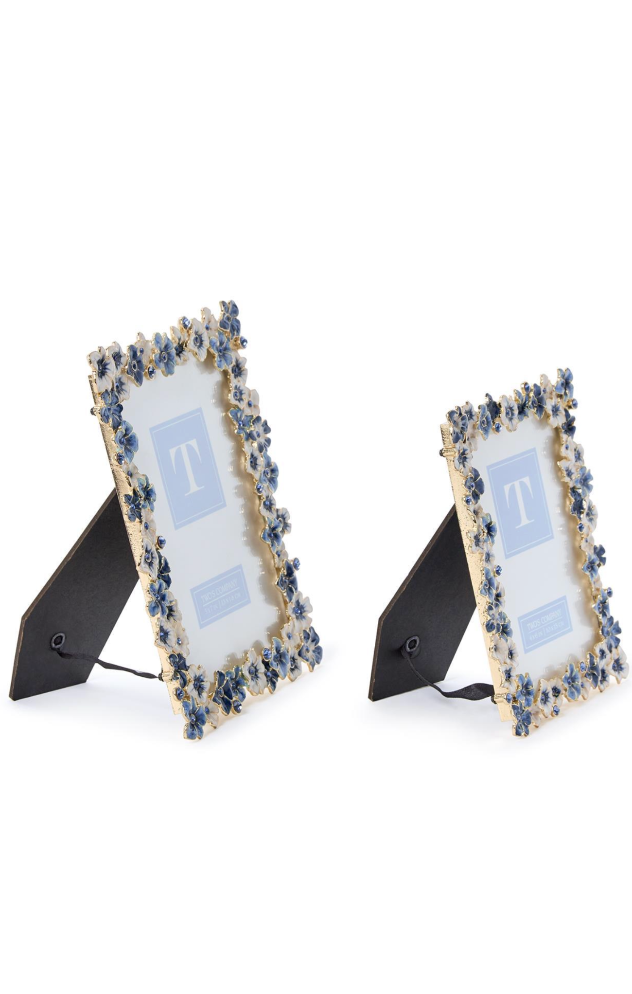 Two decorative picture frames with floral designs on a white background