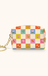Small pouch with floral checkered pattern on a white background