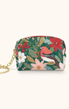 Small pouch with floral and bird design on a white background