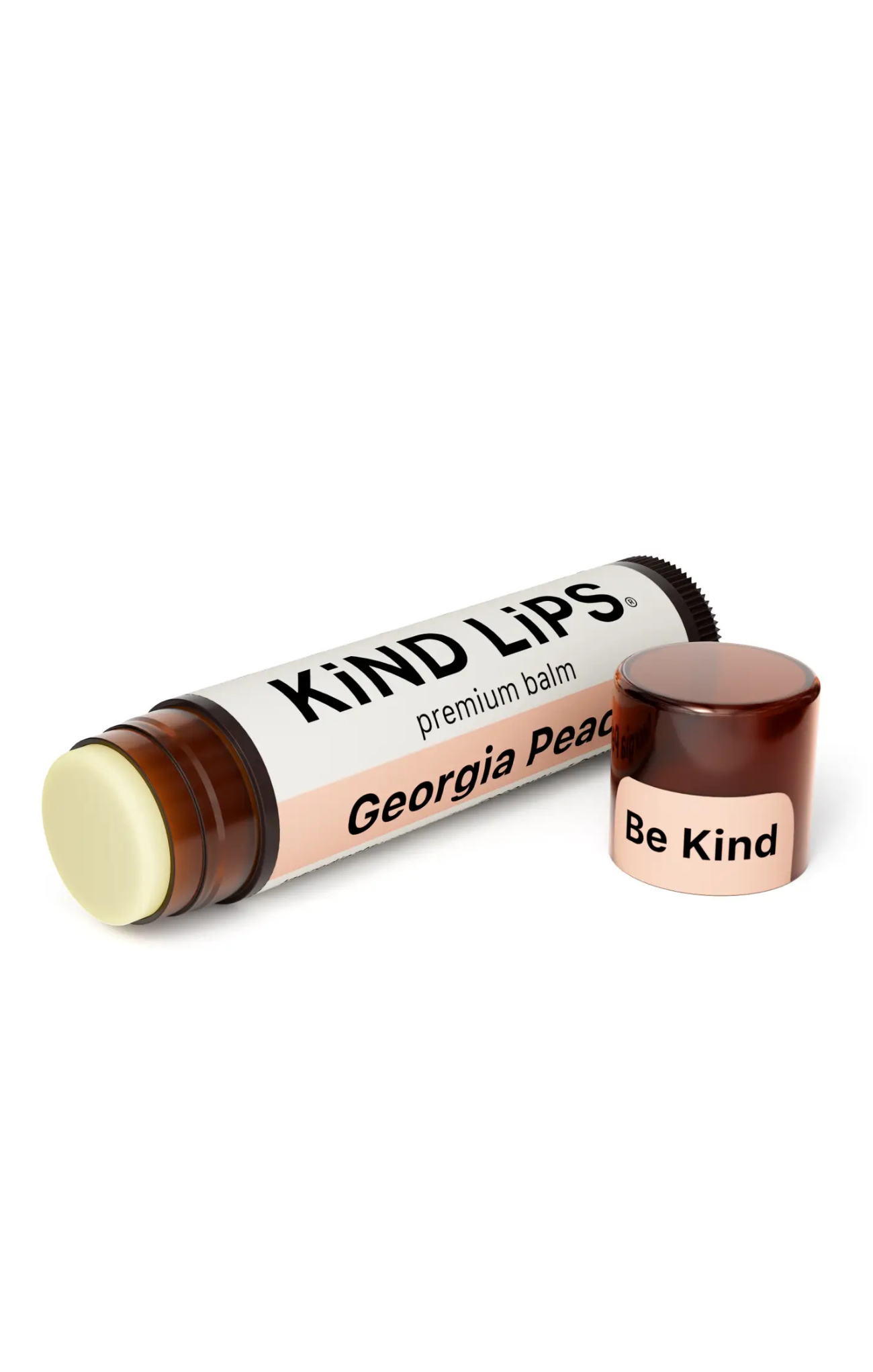 Kind Lips premium balm with 'Georgia Peach' flavor on a white background