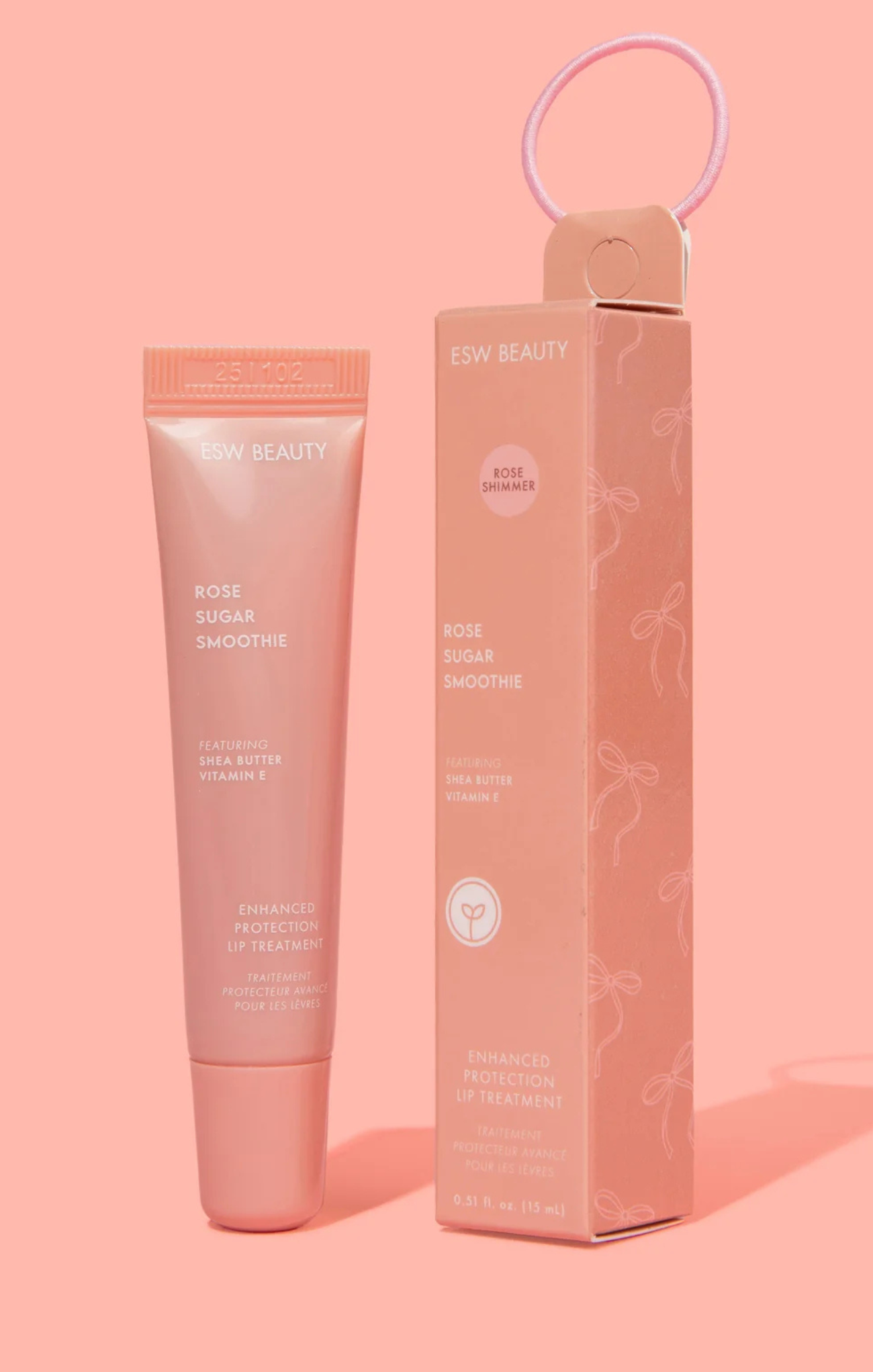 Rose Beauty product and packaging on a pink background