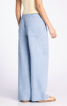 Light blue wide-leg pants worn by a person on a white background