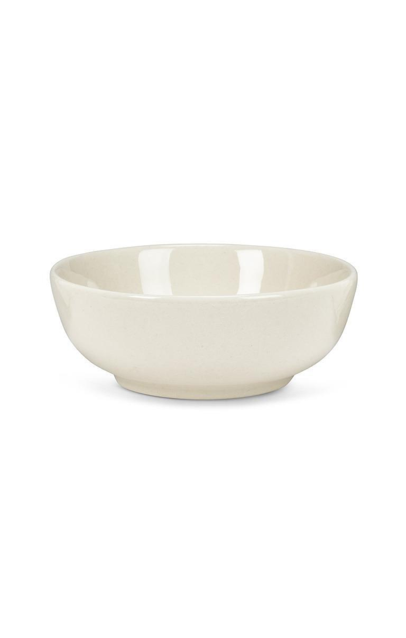 side of beige bowl on white background