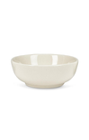 side of beige bowl on white background