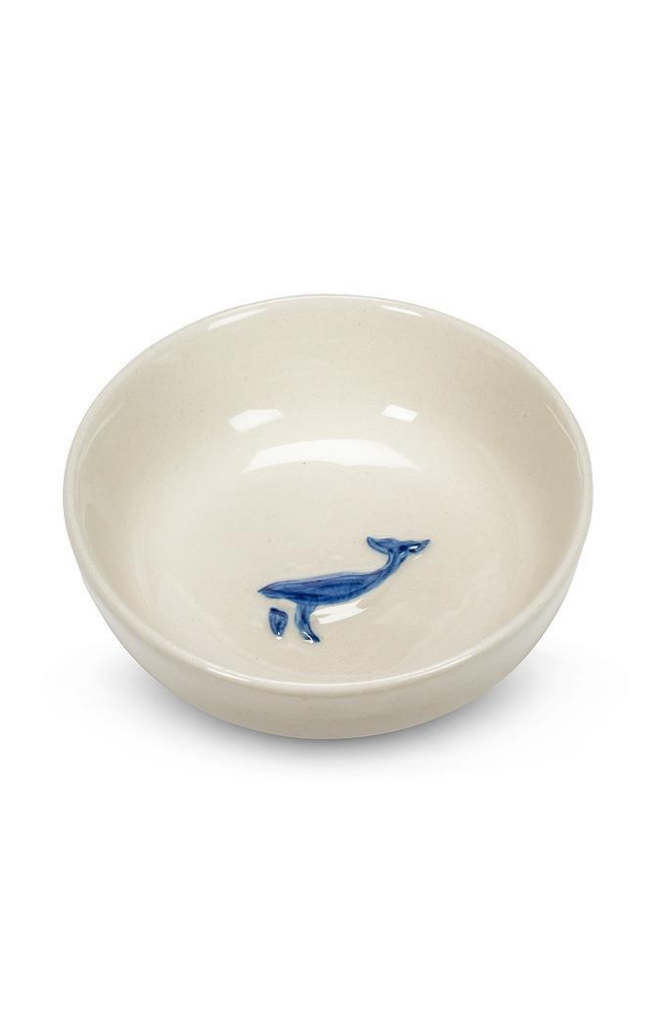 beige bowl with whale on inside on white background