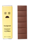Moodibars 'hungover' chocolate bar packaging with a yellow background and chocolate bar on a white background.
