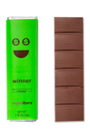 Green packaging of 'winner' milk chocolate s'mores bars by moodibars on a white background