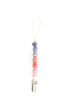 purple blue and pink beaded pacifier clip on white background