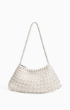 White woven handbag on a white background
