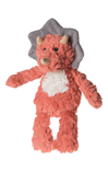 Plush toy resembling a creature with a pink body, white underbelly, and gray helmet on a white background