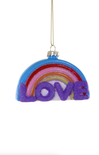 Decorative ornament shaped like a rainbow with the word 'LOVE' on a white background