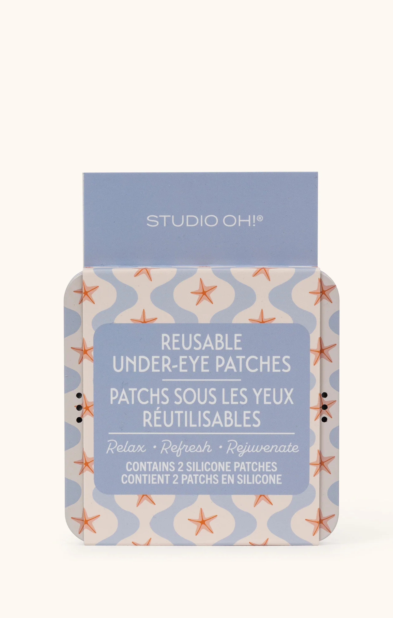 Pack of reusable under-eye patches with starfish design on a white background