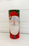 Decorative can with a Santa Claus design on a white background