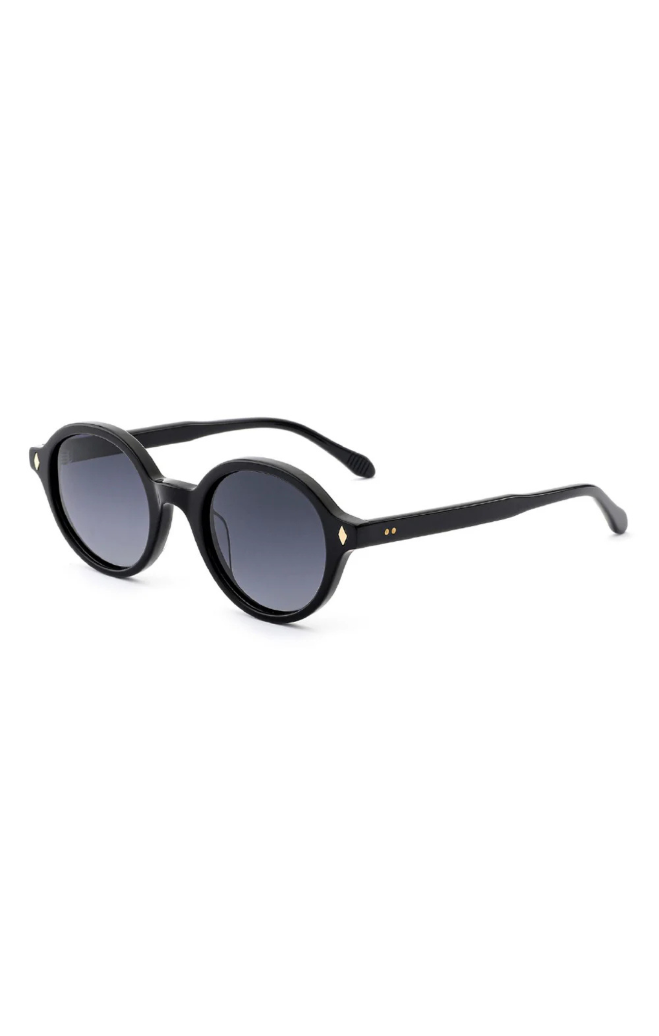 black round sunglasses on white background