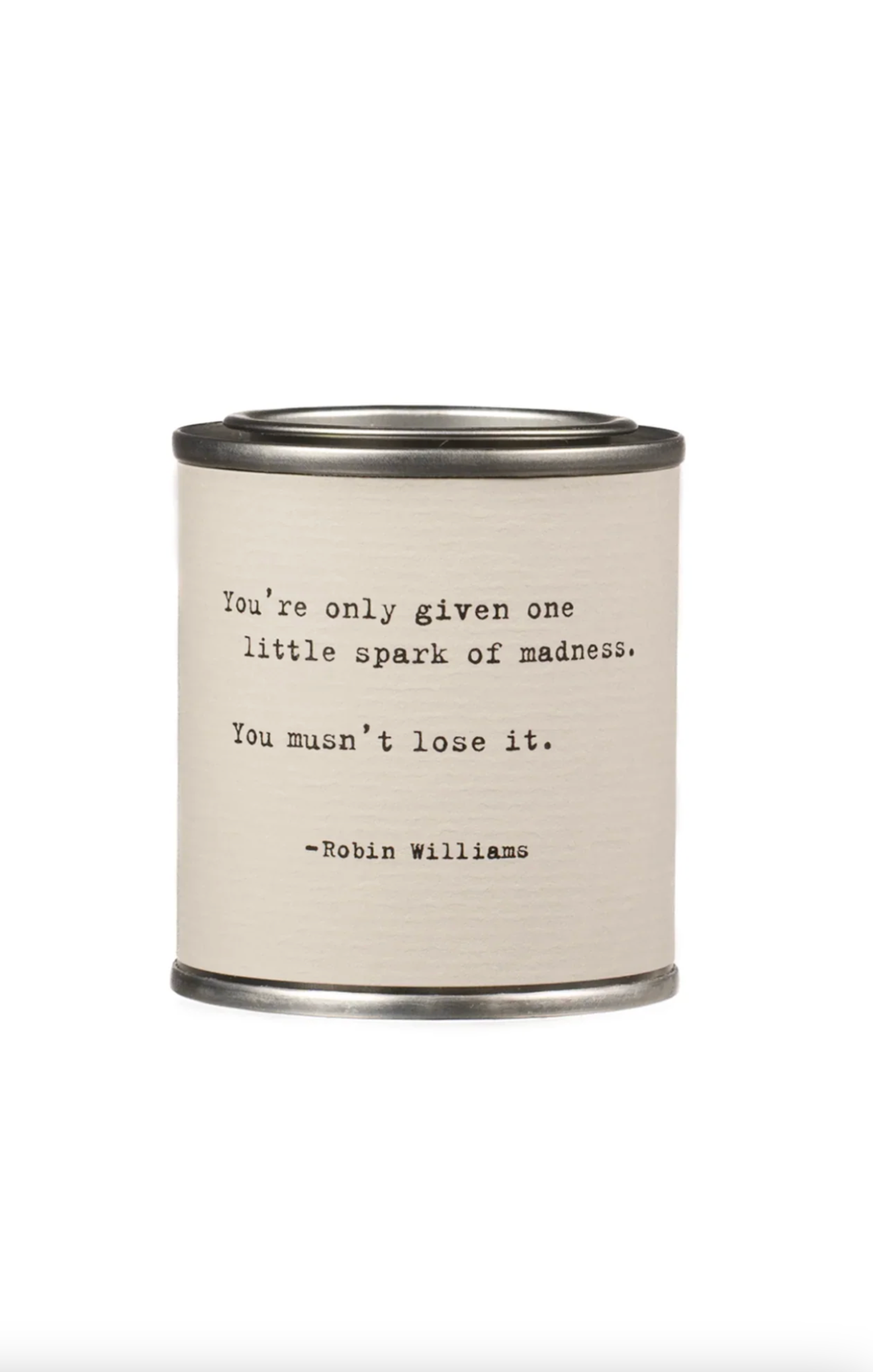 Candle with a quote by Robin Williams on a white background