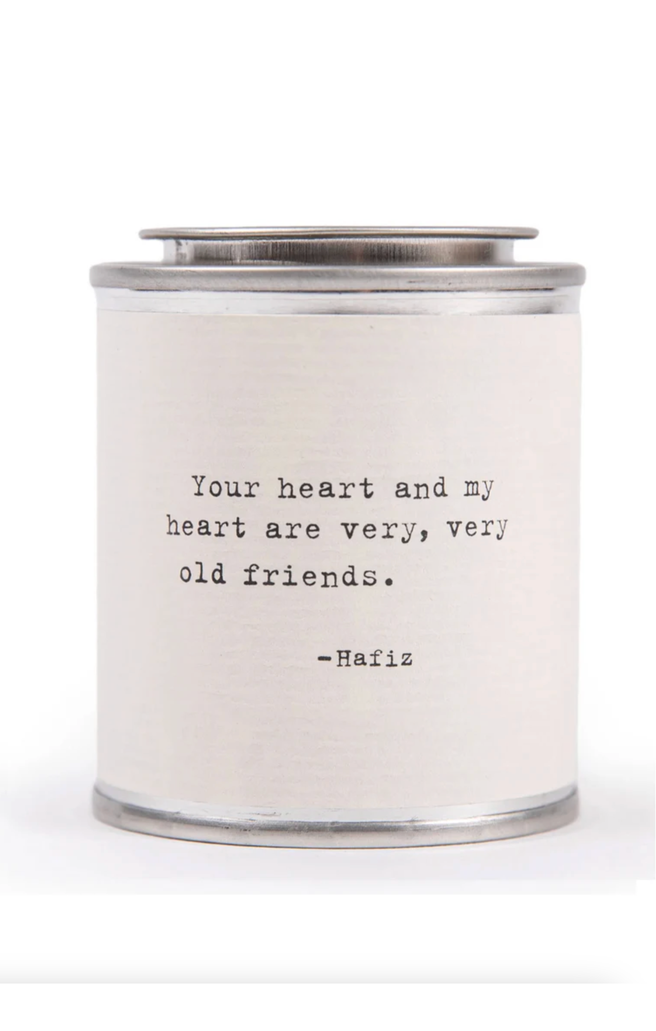 Candle with a quote by Hafiz on a white background
