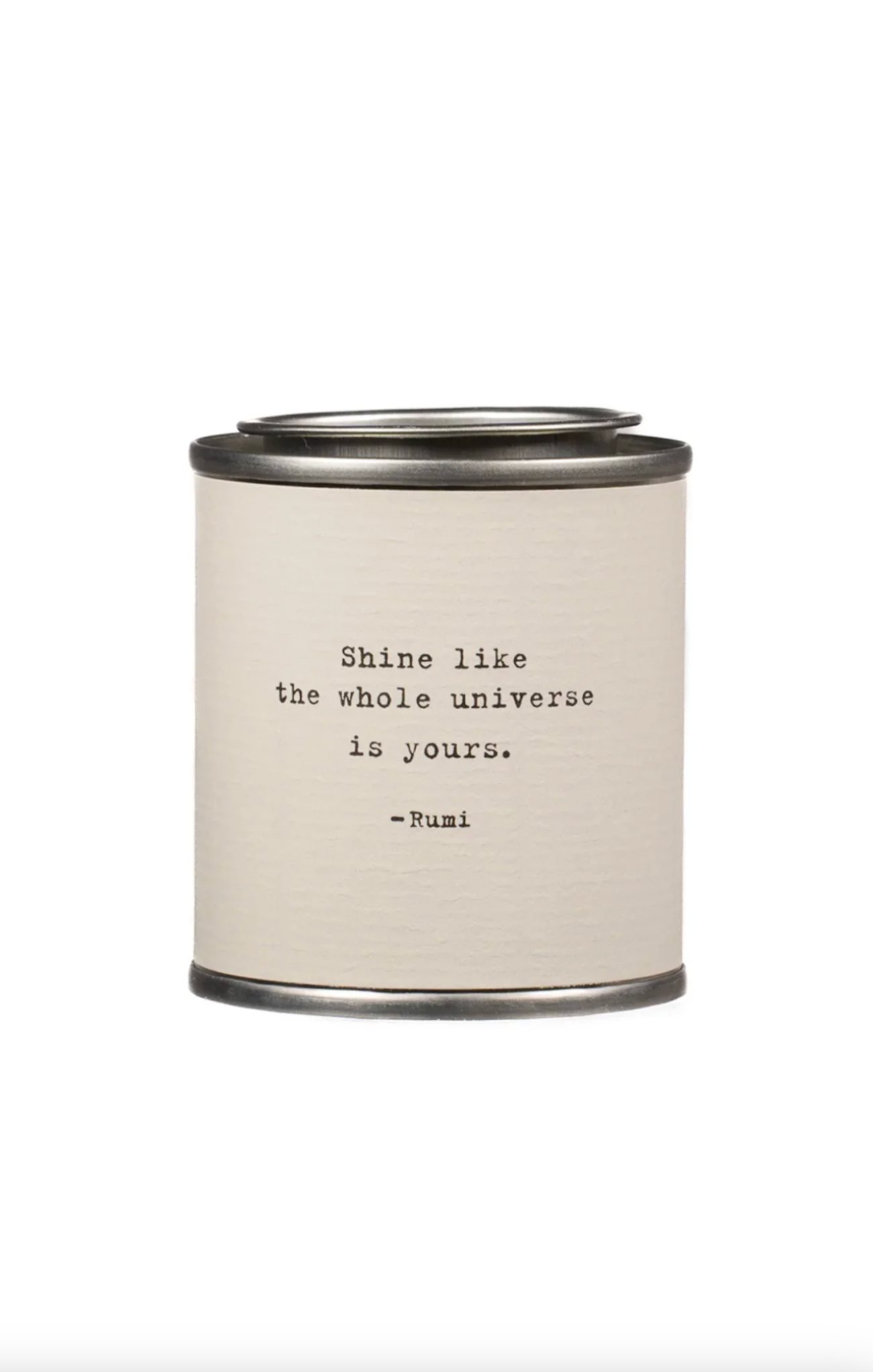 Candle with Rumi quote on a white background