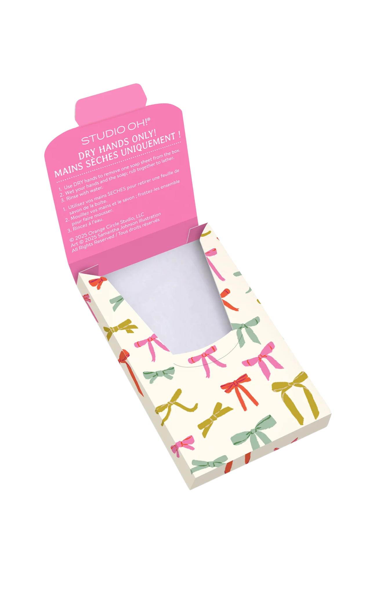Pack of Studio Oh! nail dryers with colorful bow design on a white background