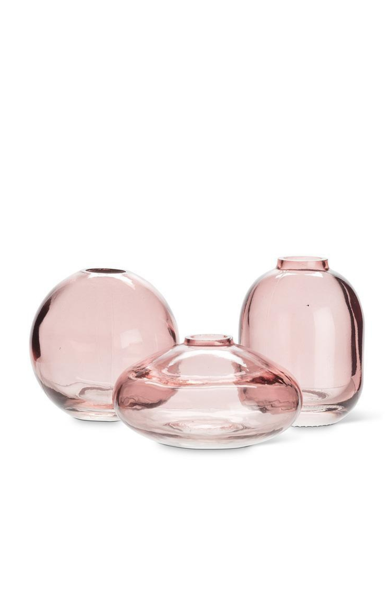 rose colored vases three on white background